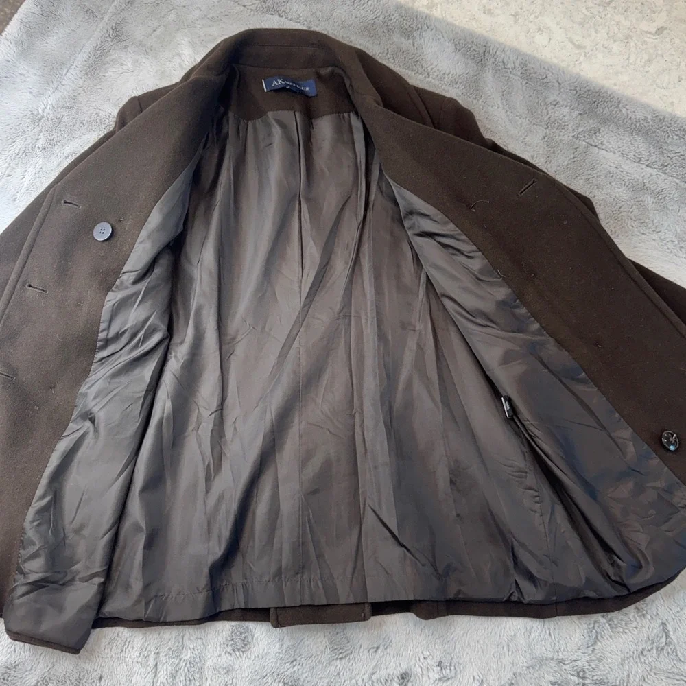 Anne Klein Womens Brown Wool Blend Double Breasted Pea Coat‎ Jacket Size L